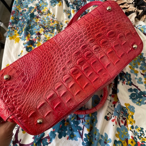 Brahmin Leather Signature Crocodile Embossed Red Leather Satchel - Picture 7 of 9